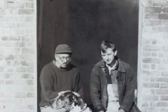 Bob with a friend and Max, in the summerhouse