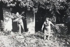 Bob Parsons and friend clearing ivy summerhouse Newark Park