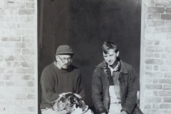 Bob Parsons and Robert Chidlaw with  Great Dane Max at the summerhouse Newark Park