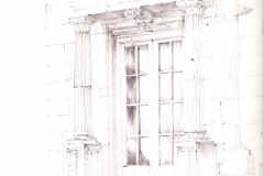 Pencil drawing of 16th century east door Newark Park